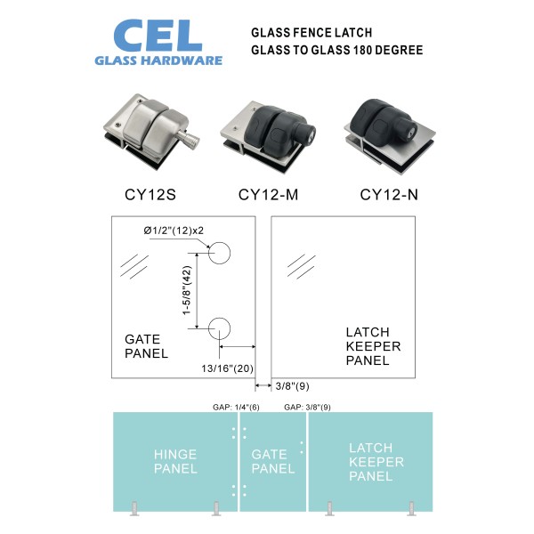 CY12S, Swimming Pool Glass Door Lock-No Key For 3/8”-5/8 Thickness Glass